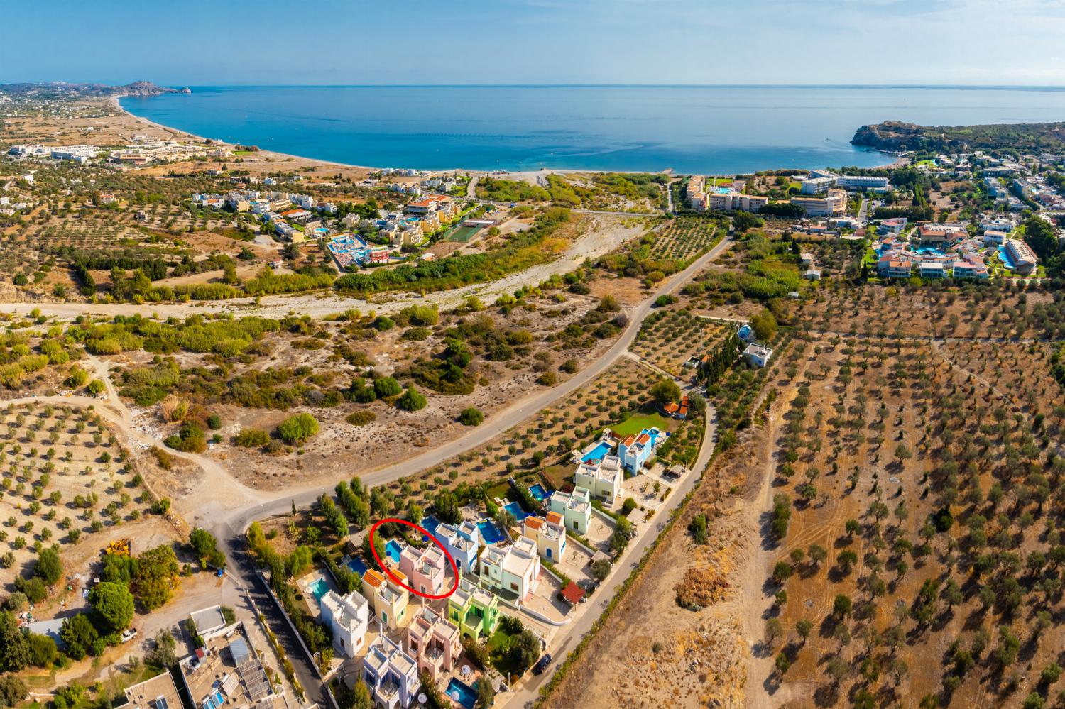 Aerial view showing location of Villa Nisyros