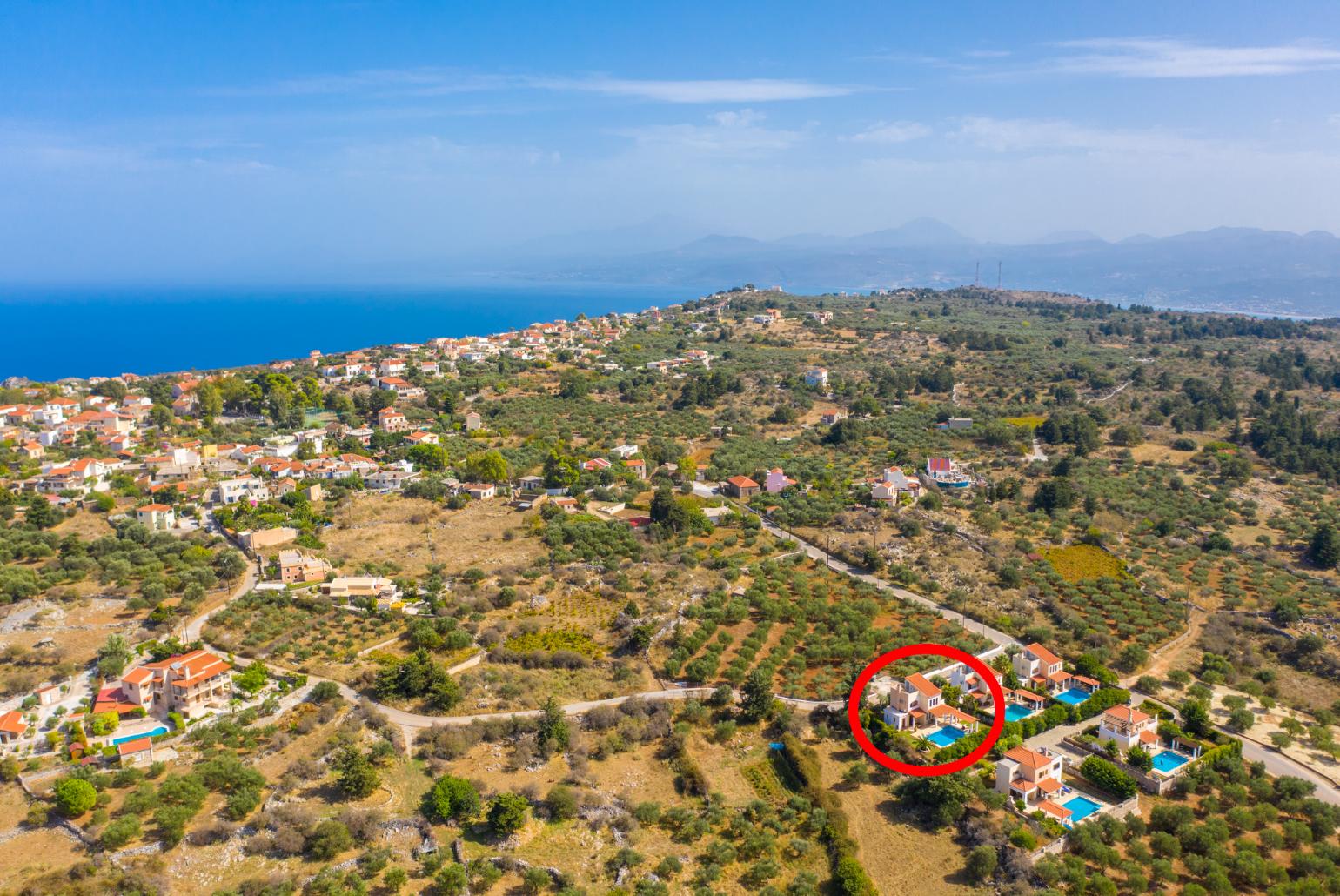 Aerial view showing location of Villa Kefalas