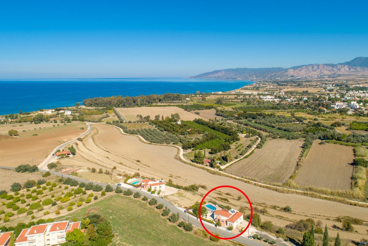 Aerial view showing location of Villa Prodromos