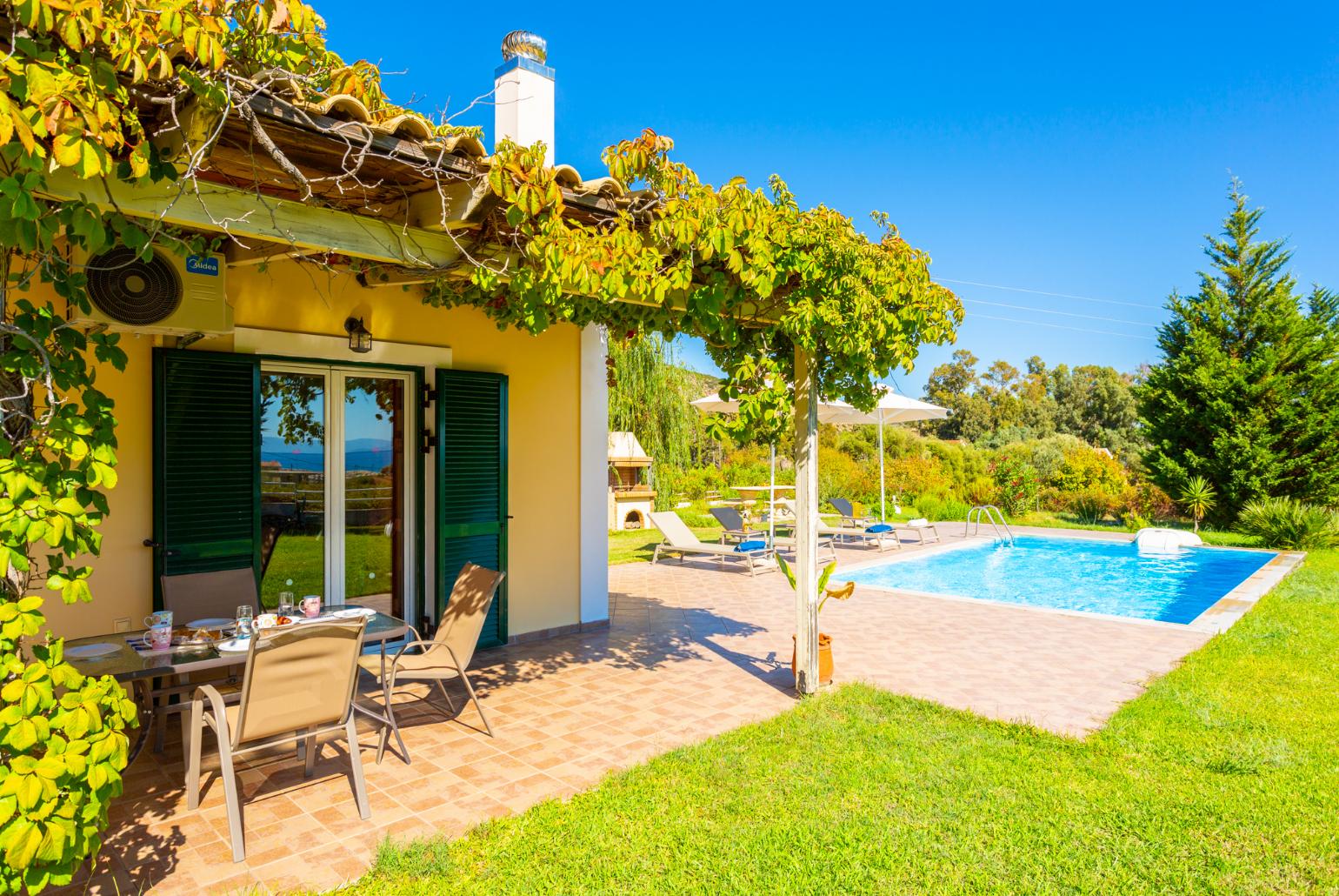 Beautiful villa with private pool, terrace, and large garden with sea views