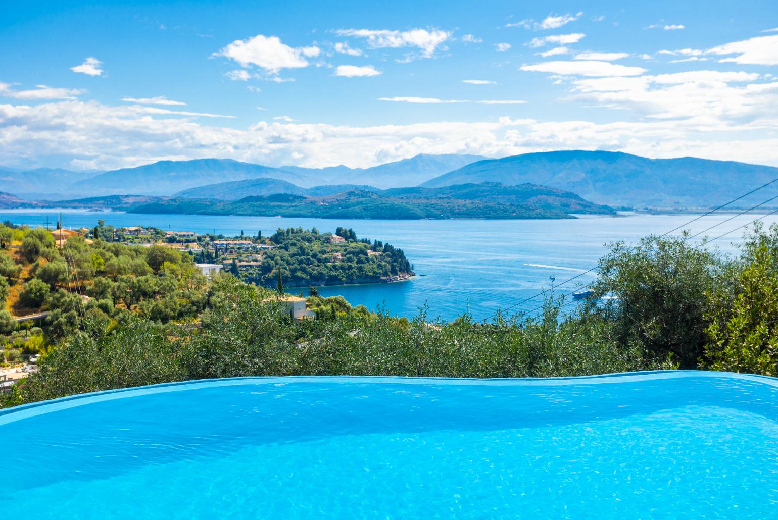 Private infinity pool and terrace with panoramic sea views