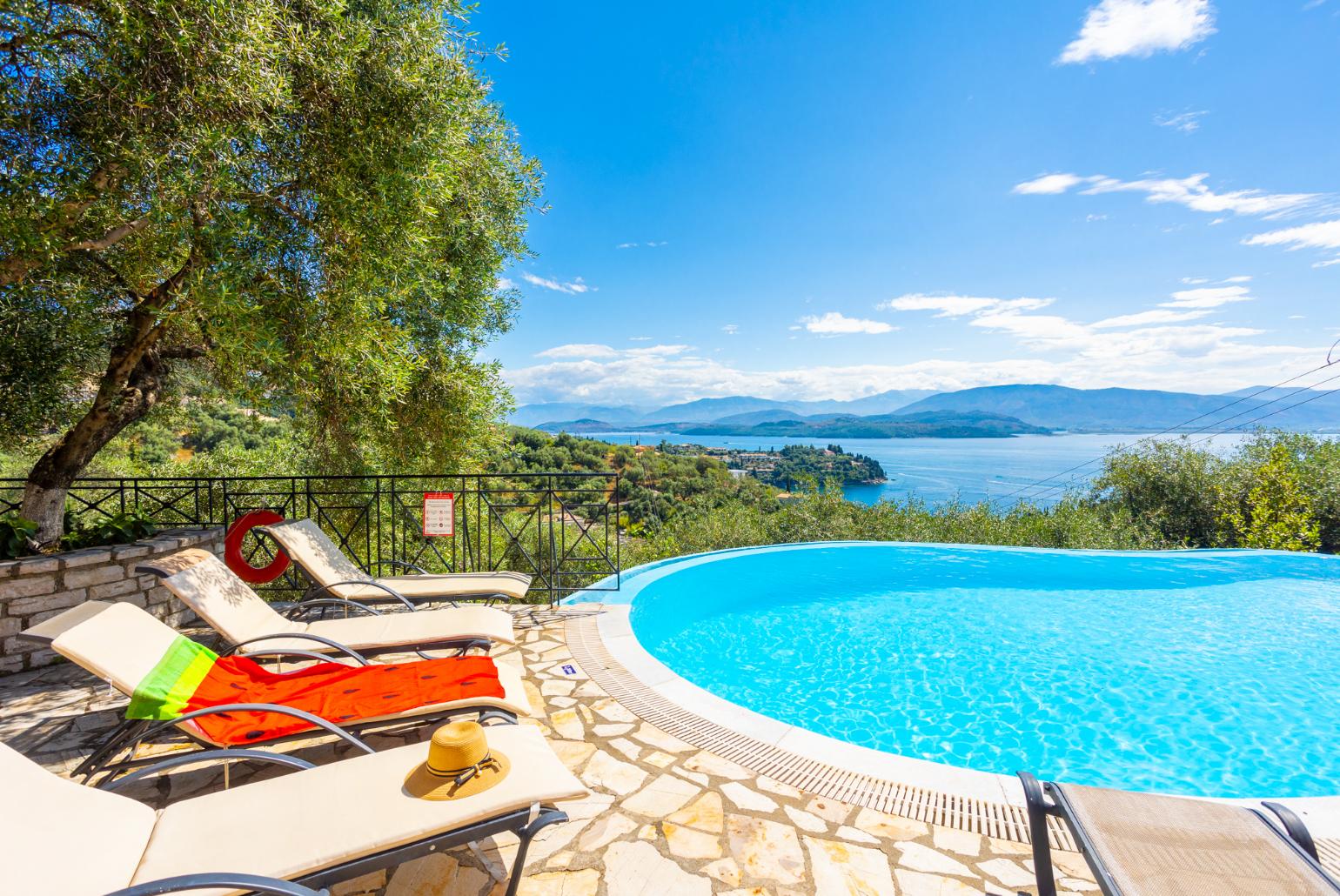 Private infinity pool and terrace with panoramic sea views