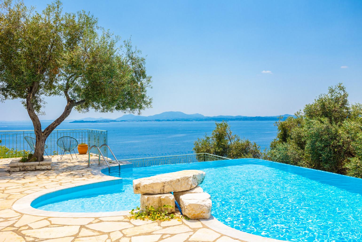 Private infinity pool and terrace with sea views