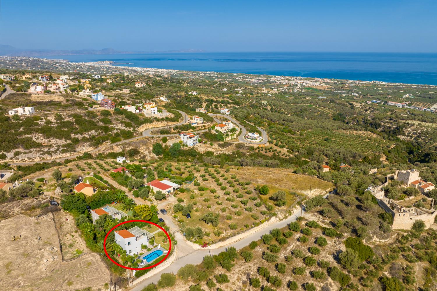 Aerial view showing location of Villa Michalis
