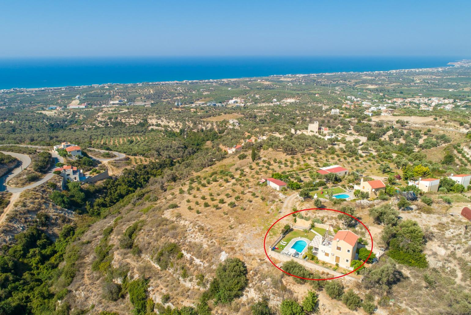 Aerial view showing location of Villa Spiridoula