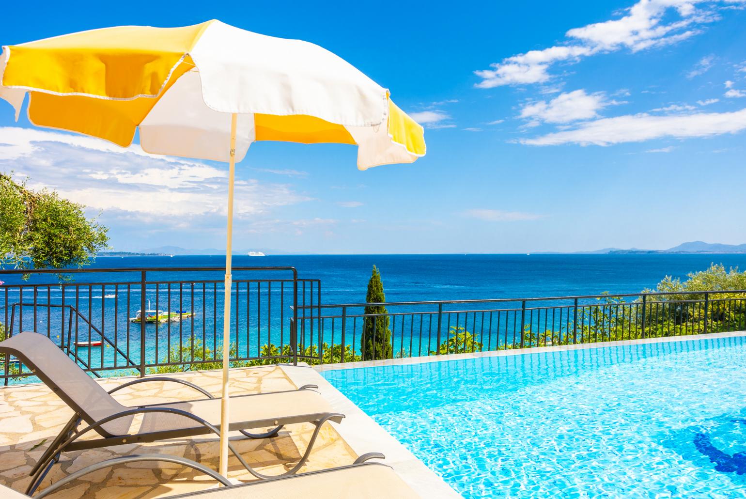 Private pool and terrace with panoramic sea views