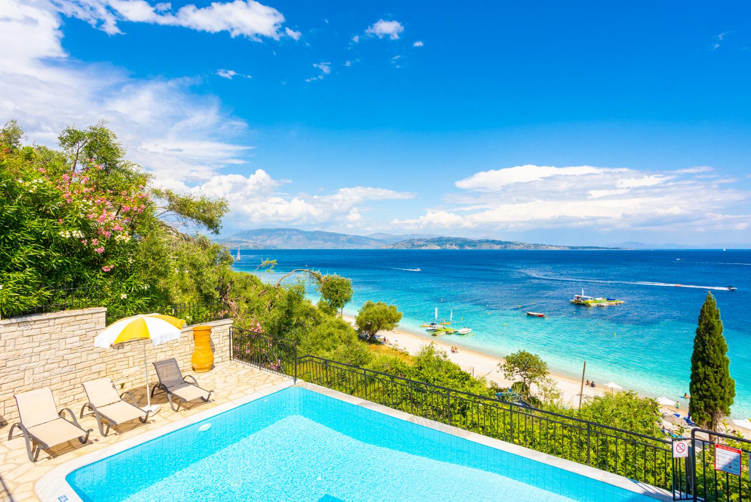 Private pool and terrace with panoramic sea views