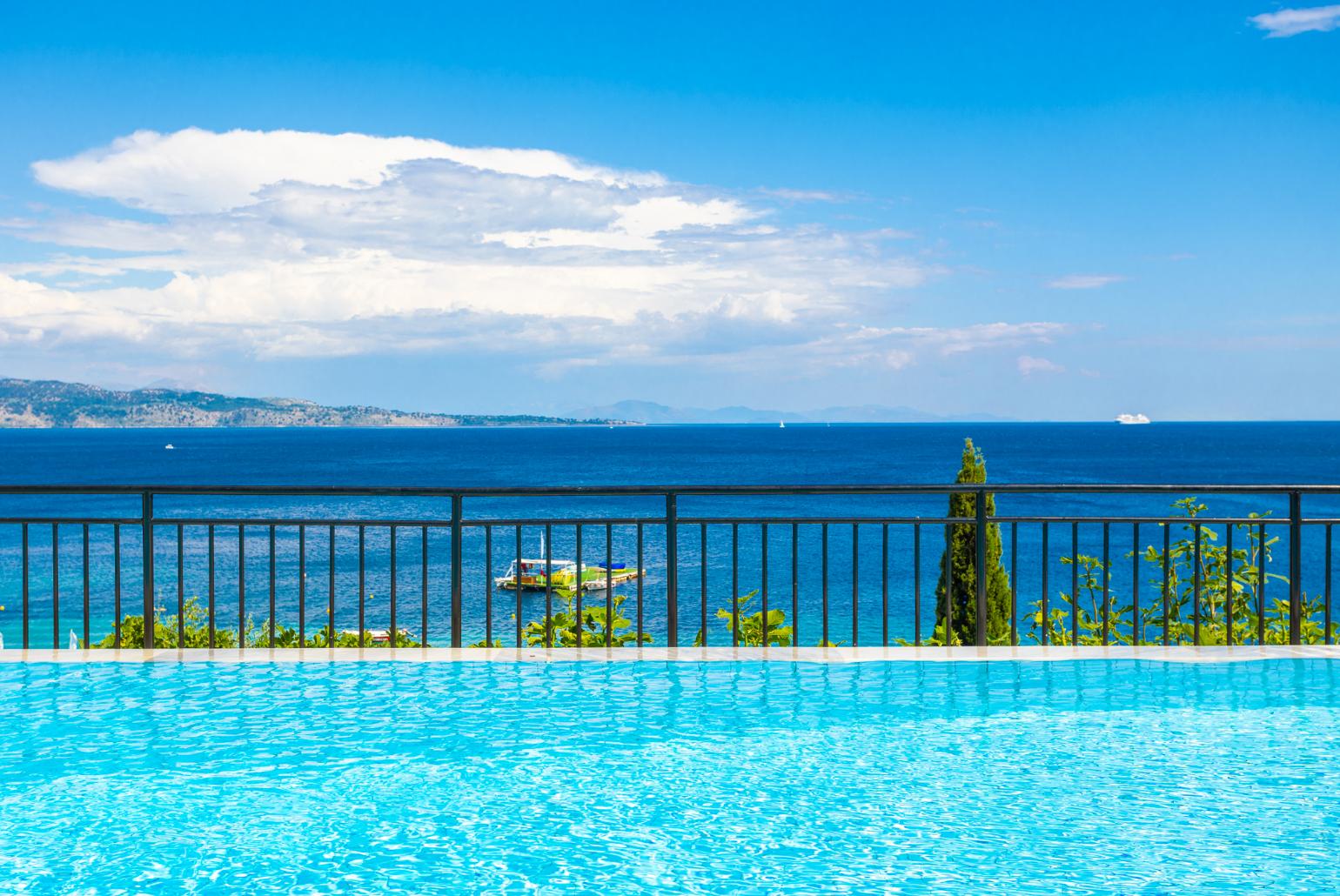 Private pool and terrace with panoramic sea views