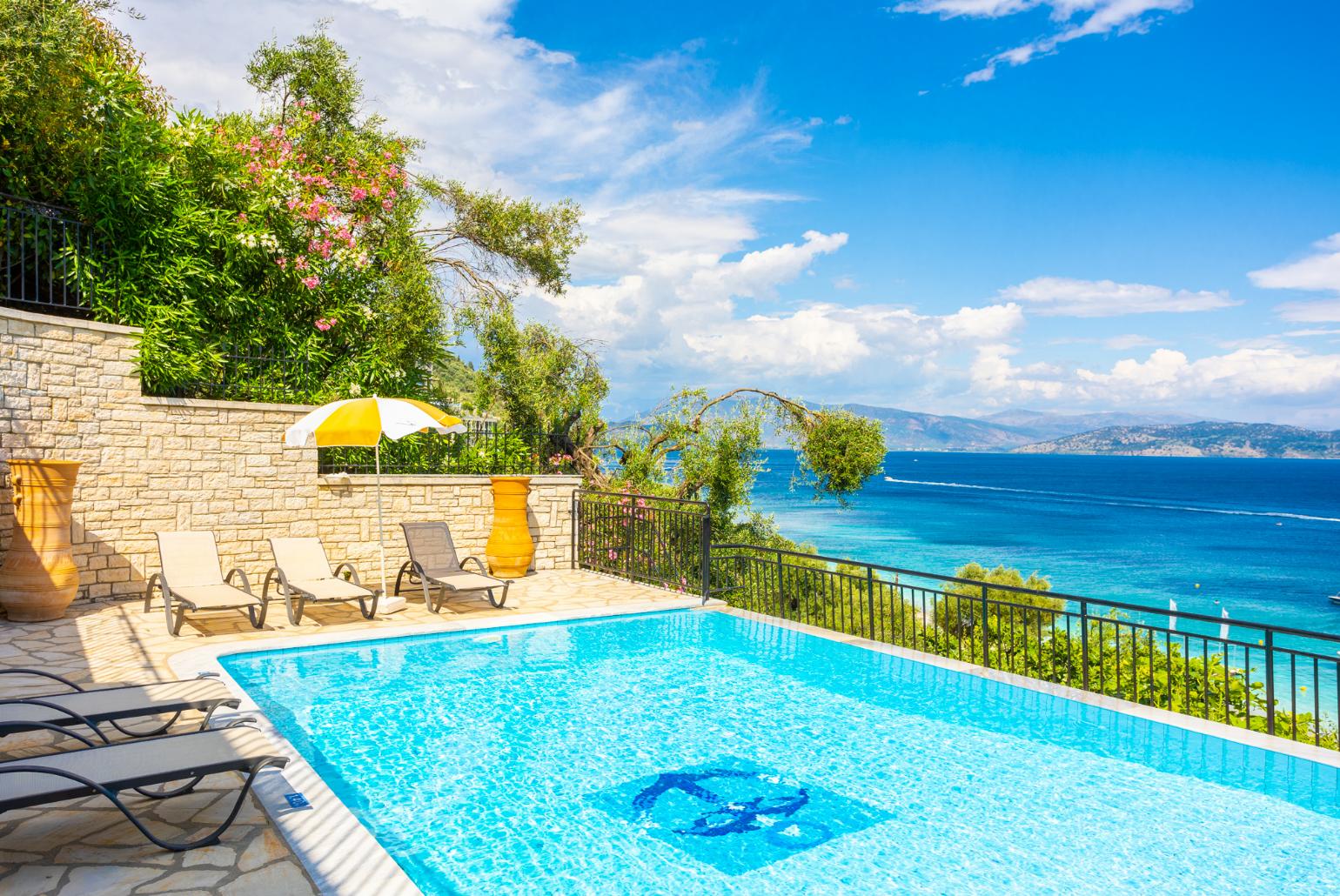 Private pool and terrace with panoramic sea views