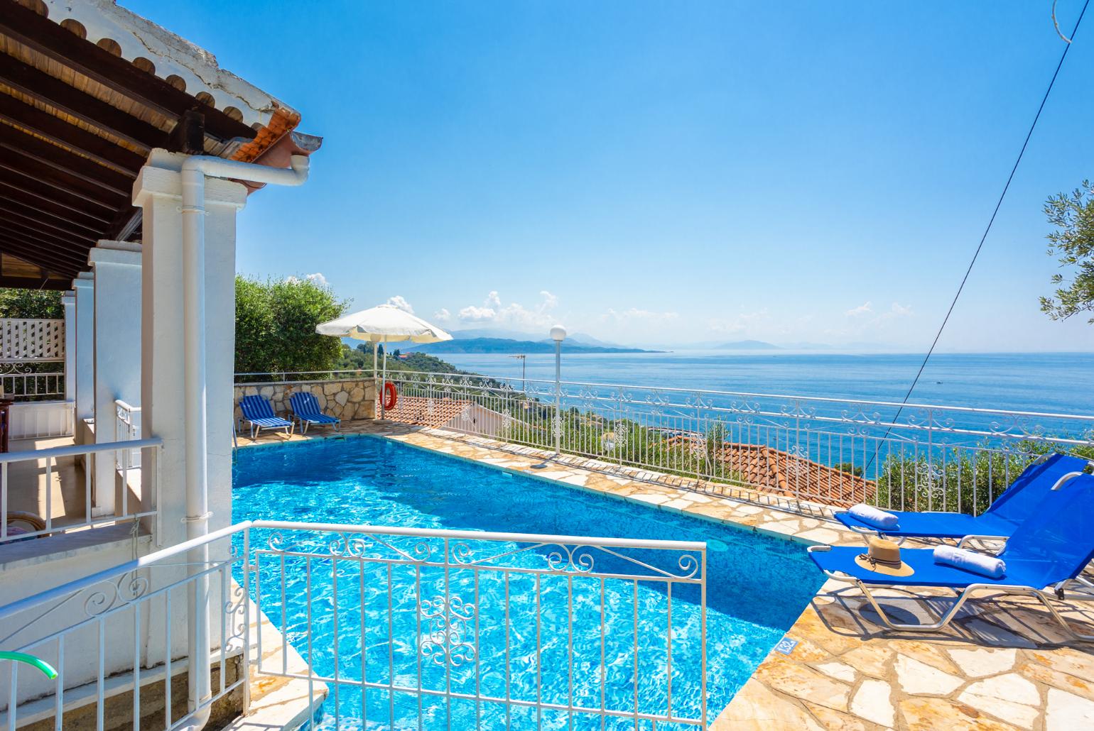 Private pool and terrace with panoramic sea views