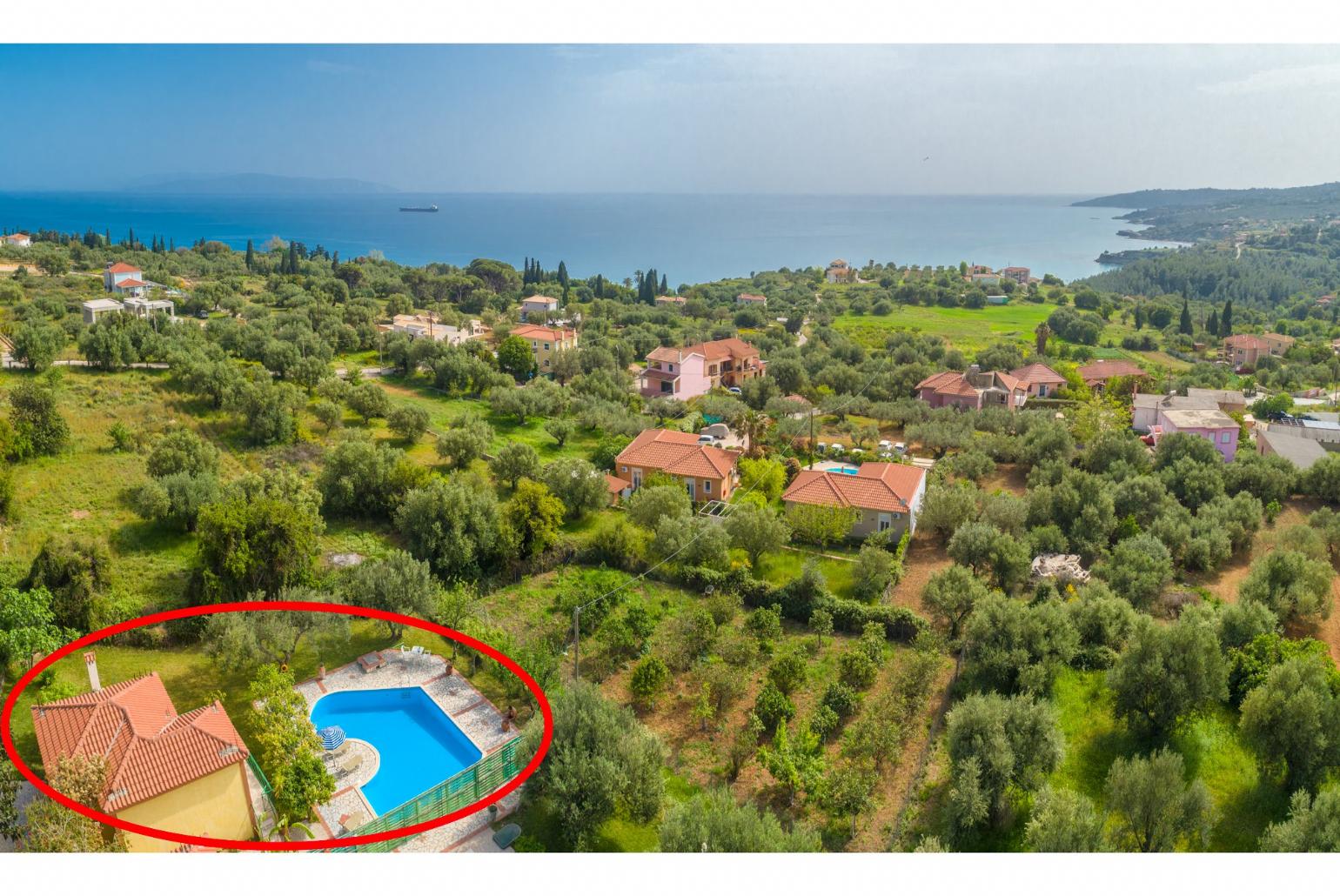 Aerial view showing location of Villa Russa Dionisis