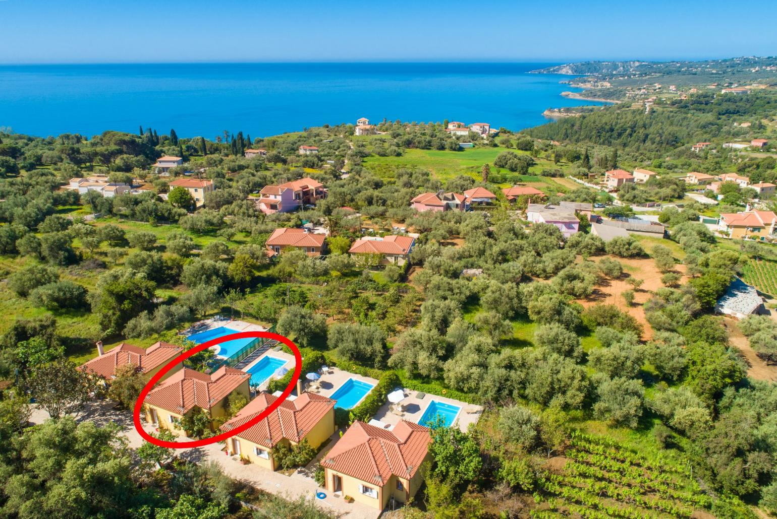 Aerial view showing location of Villa Russa Alexandros