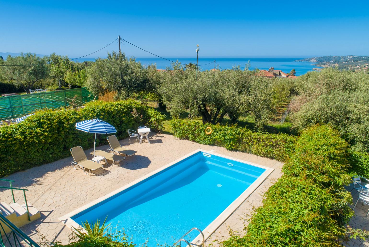 Aerial view of private pool and terrace