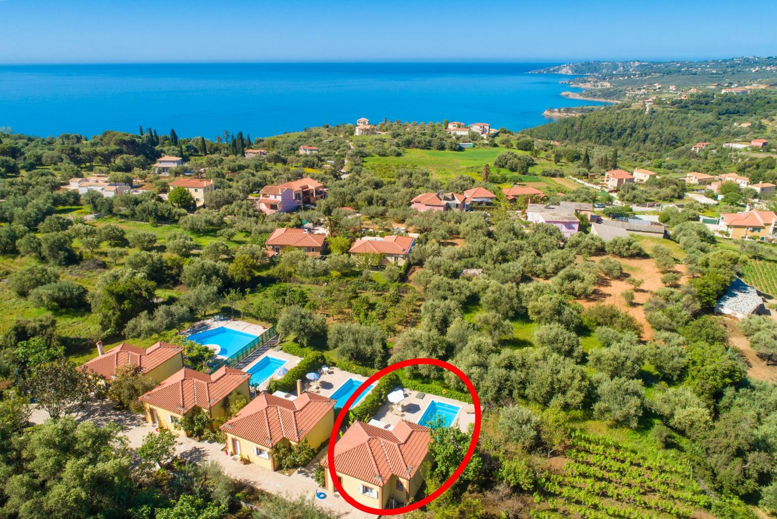 Aerial view showing location of Villa Russa Alekos