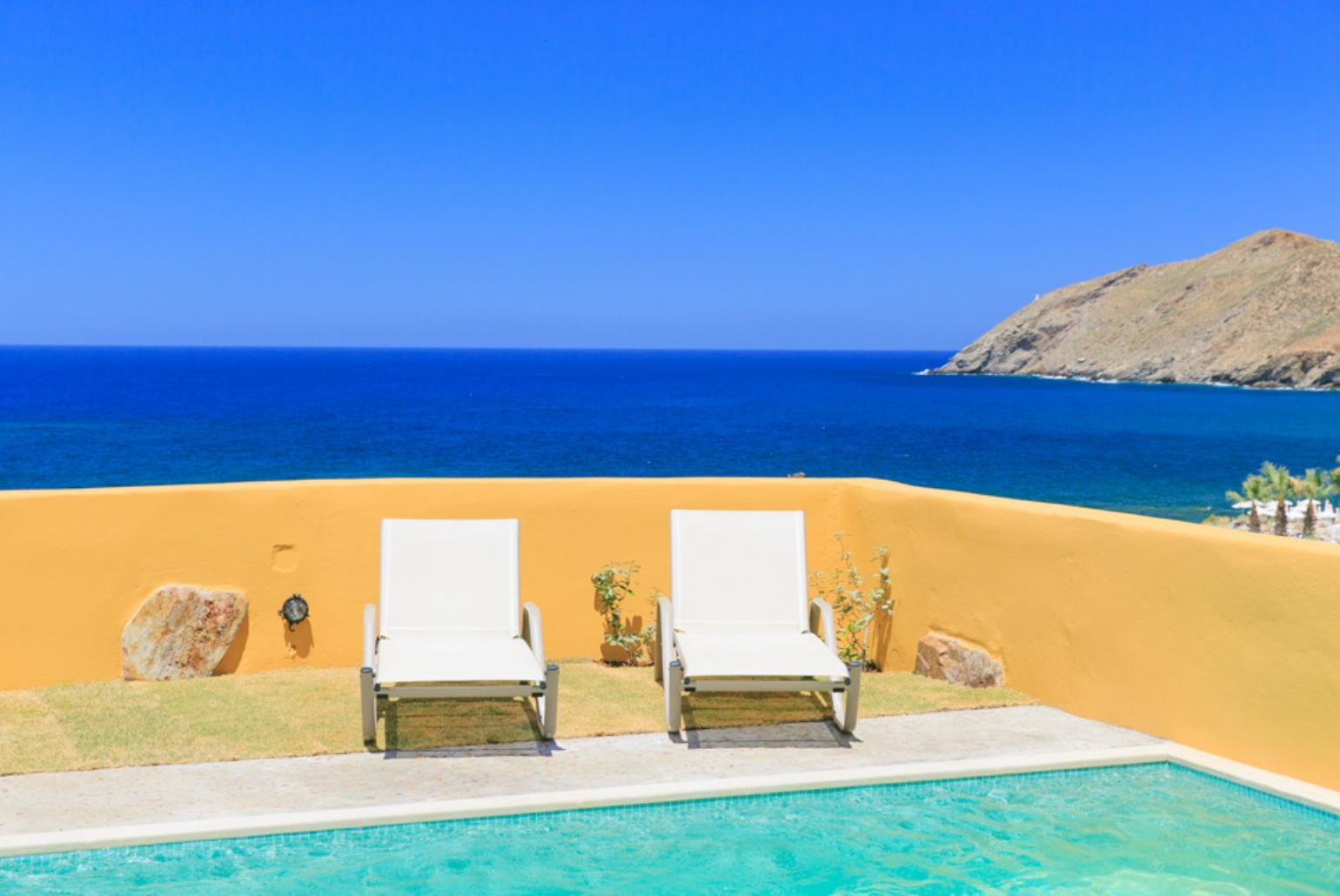 Private pool and terrace with panoramic sea views