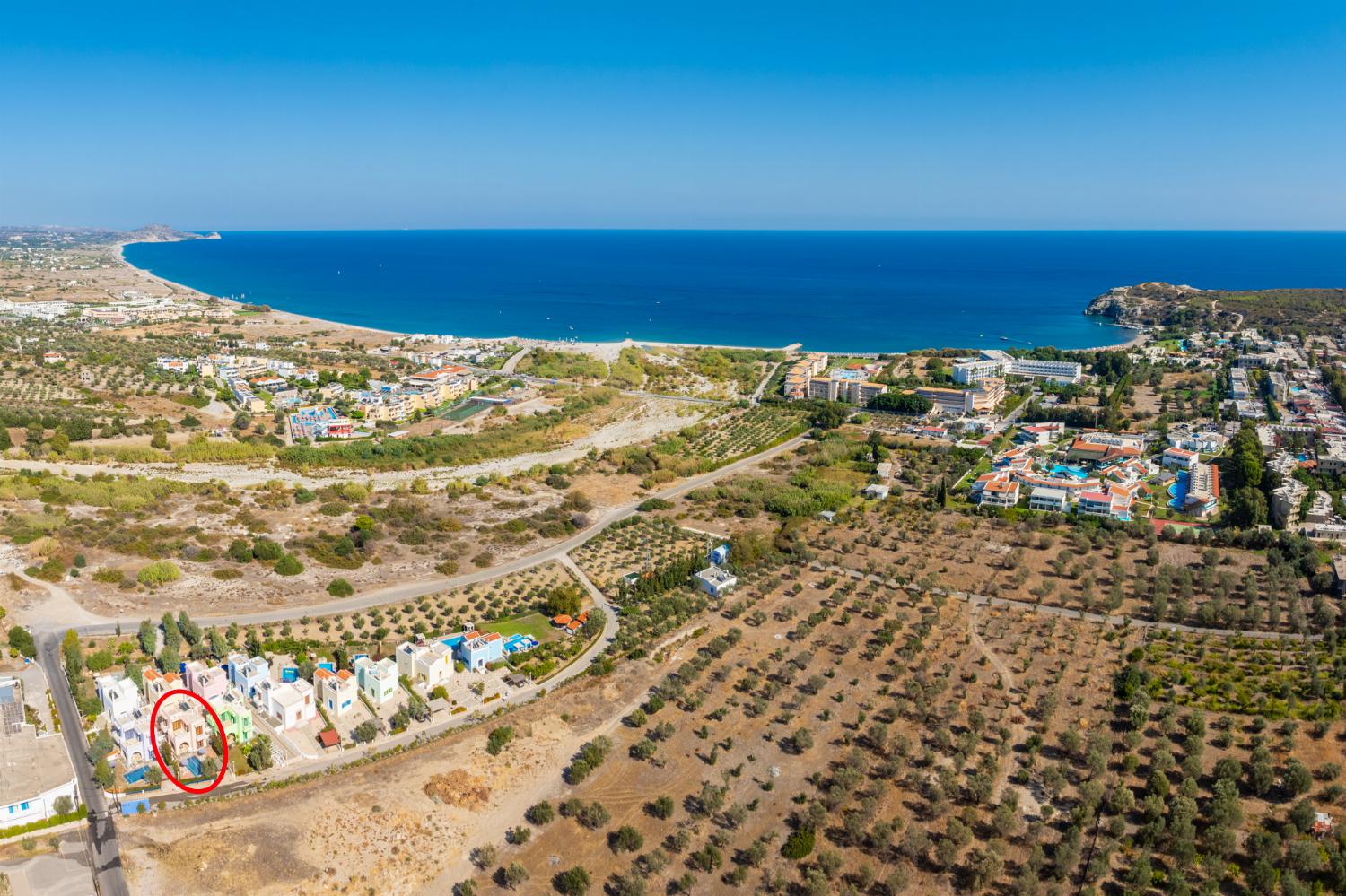 Aerial view showing location of Villa Kassos