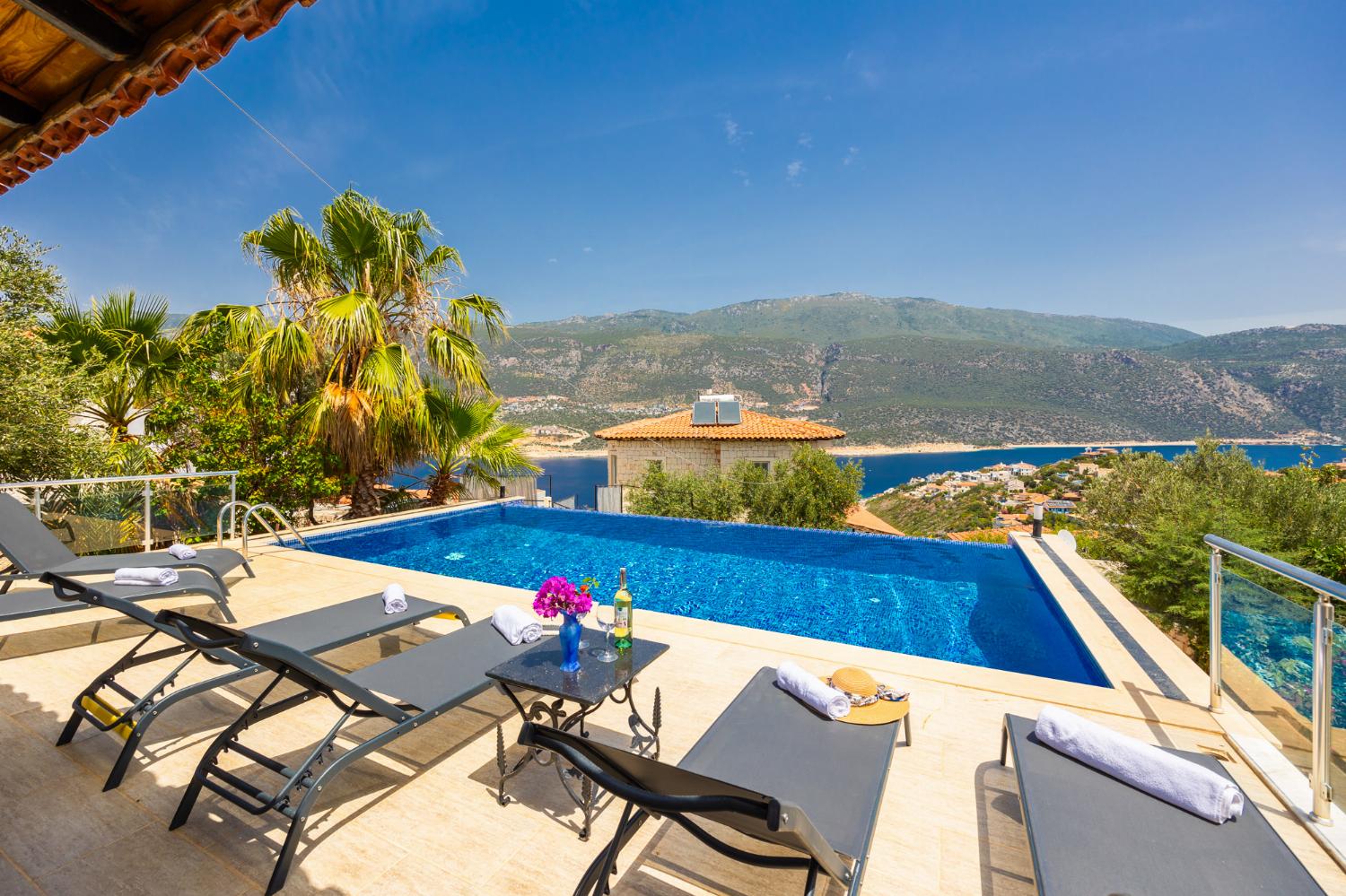 Private pool and terrace with sea views