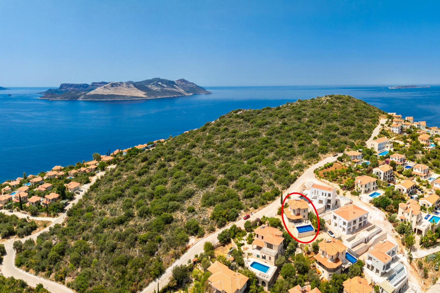 Aerial view showing location of villa
