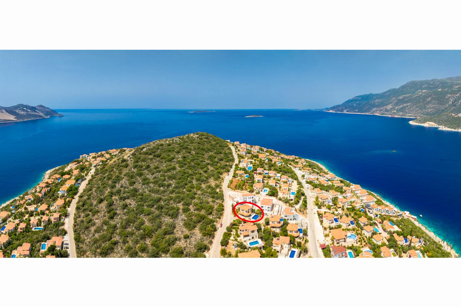 Aerial view showing location of villa