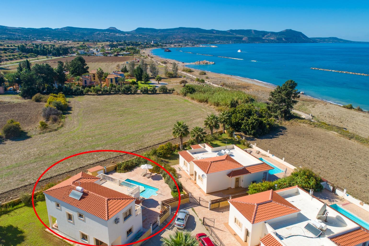 Aerial view showing location of Hector Beach Villa