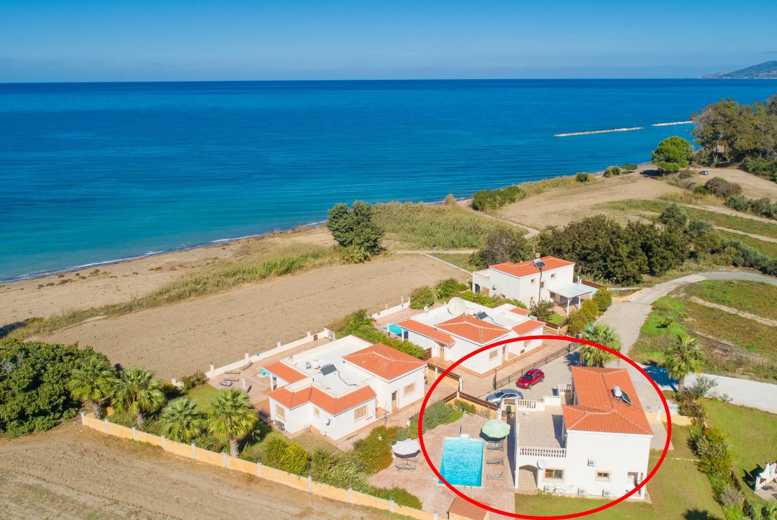 Aerial view showing location of Hector Beach Villa
