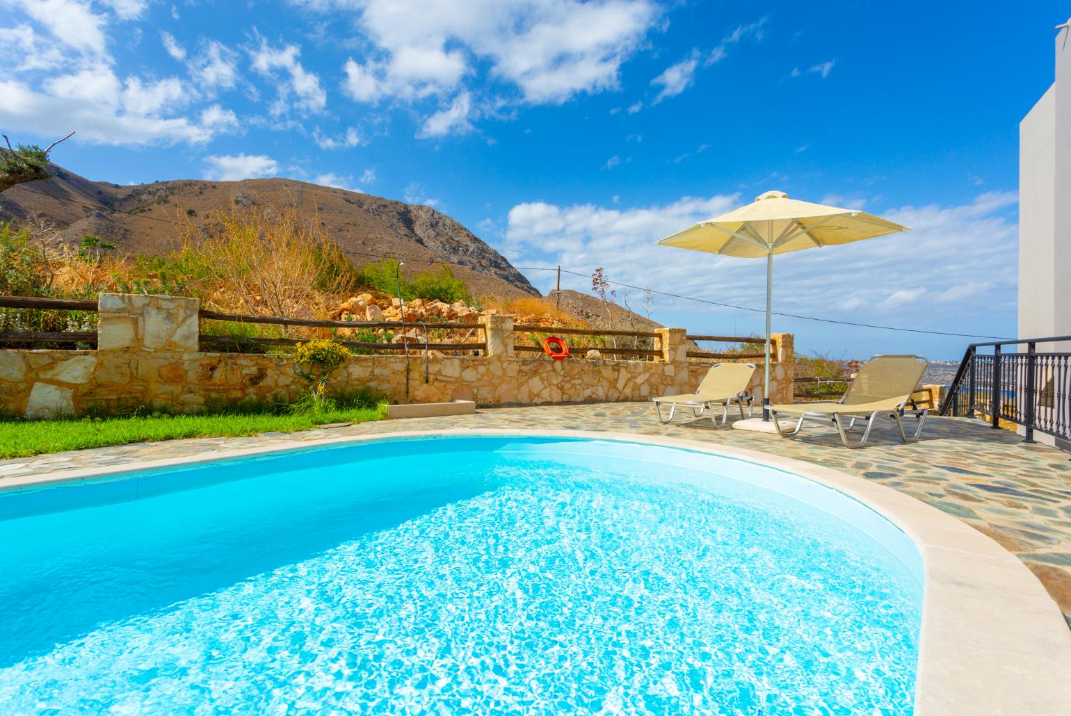 Private pool and terrace with sea and mountain views