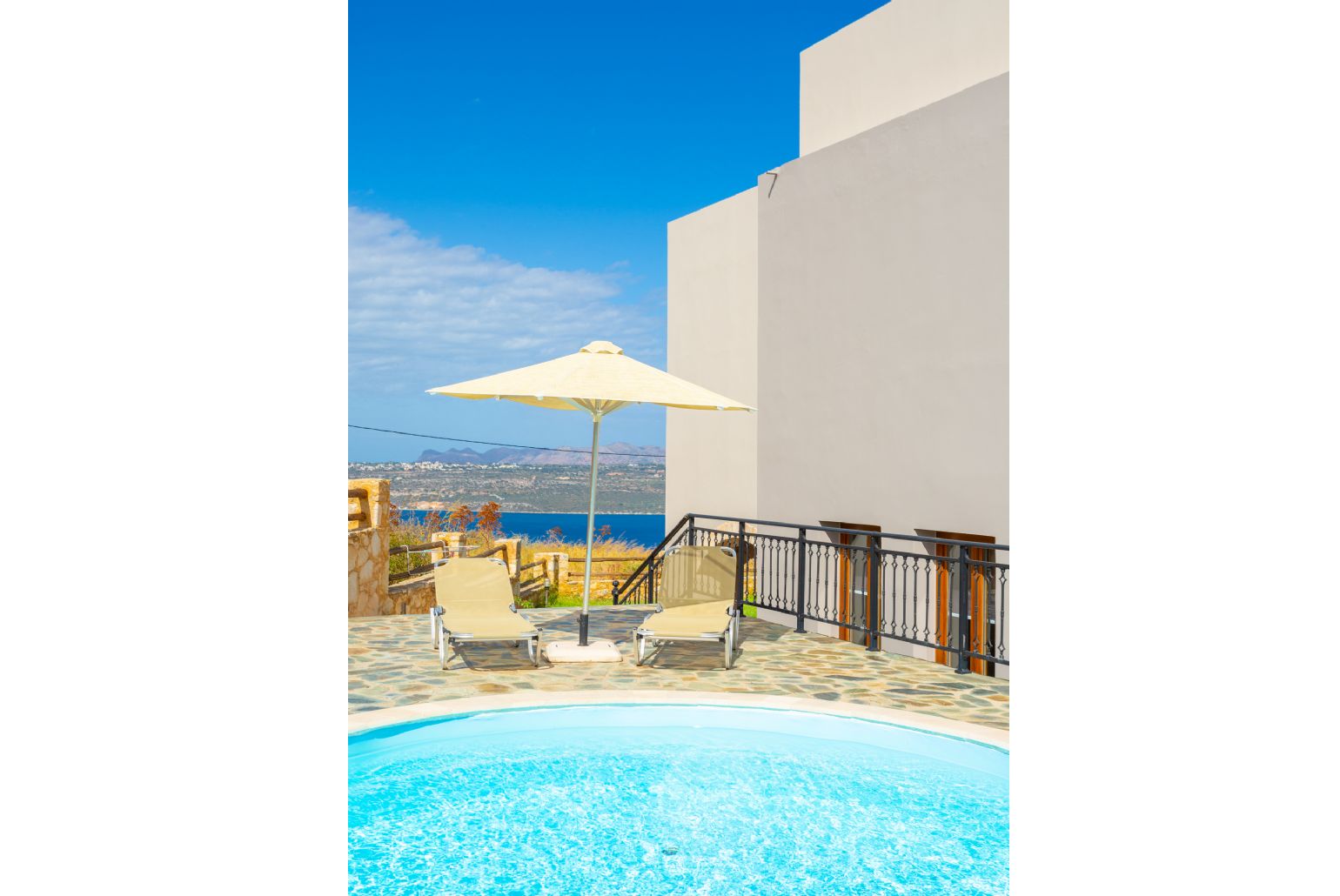 Private pool and terrace with sea and mountain views