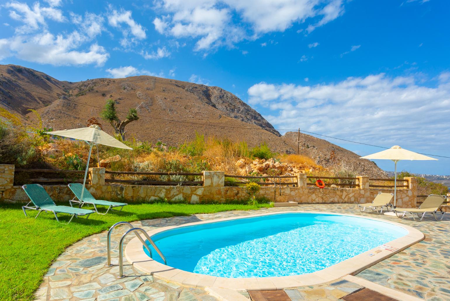 Private pool and terrace with sea and mountain views