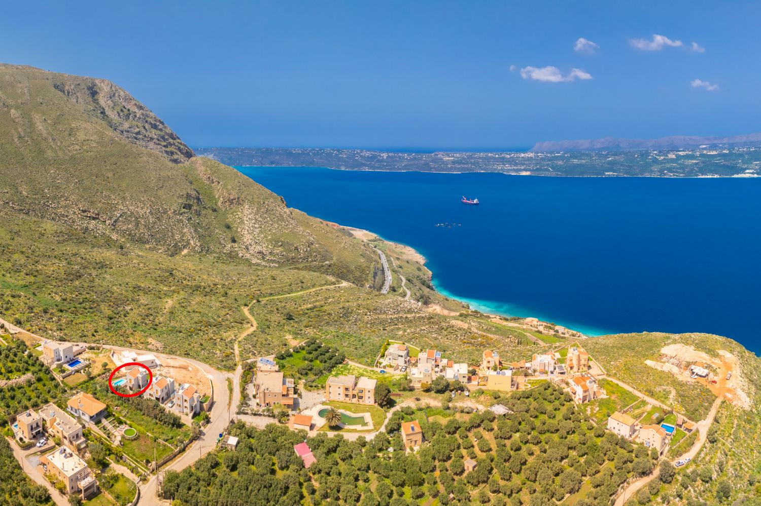 Aerial view showing location of villa