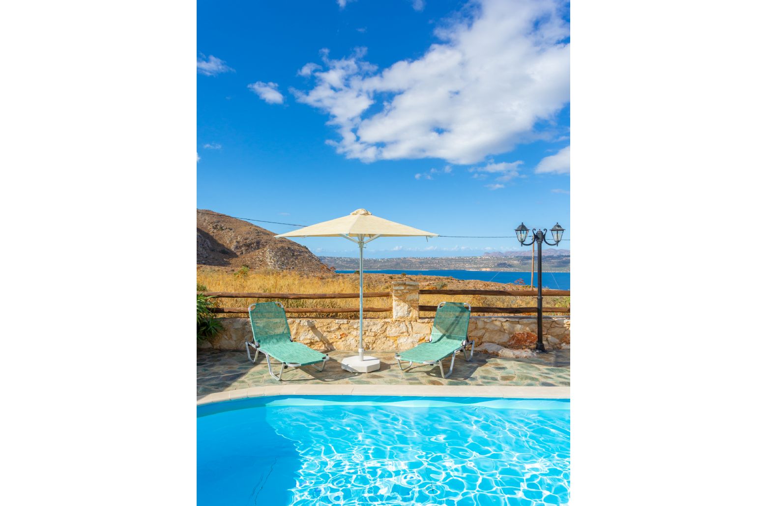 Private pool and terrace with sea and mountain views