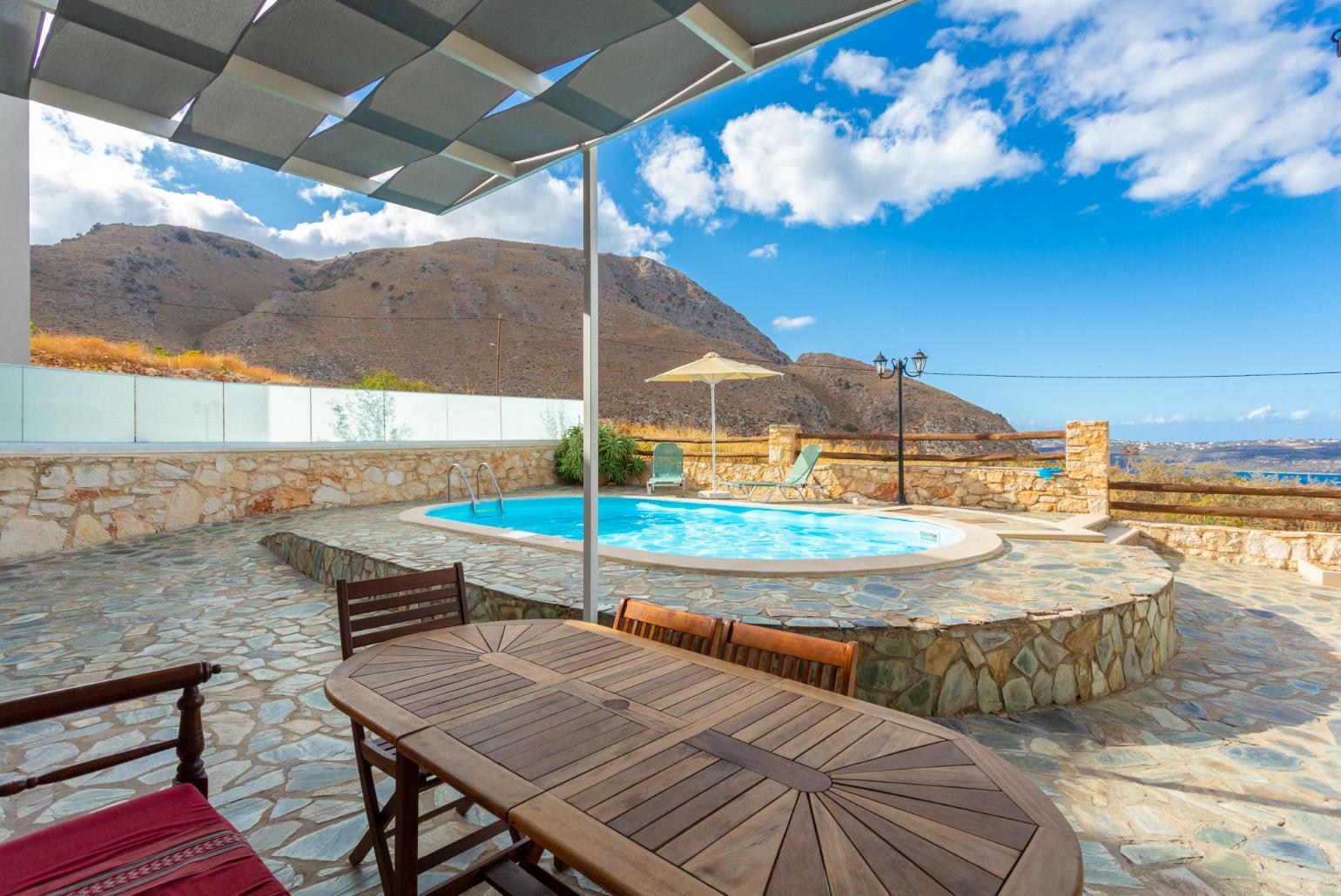 Private pool and terrace with sea and mountain views