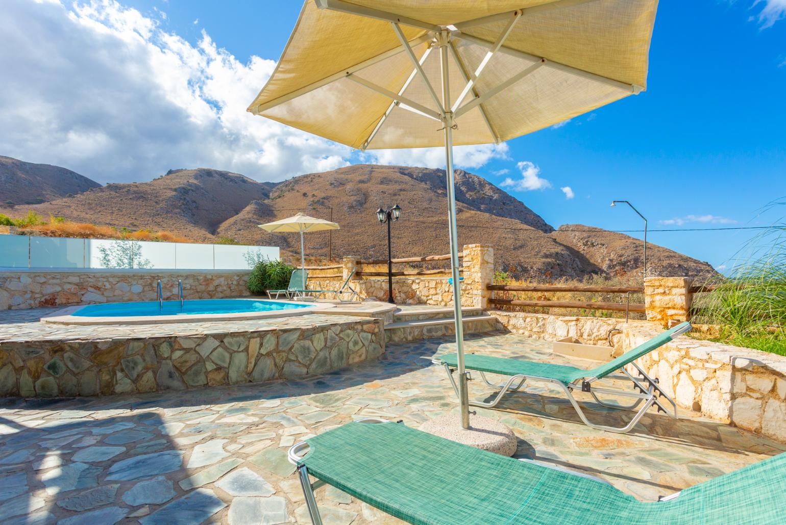 Private pool and terrace with sea and mountain views