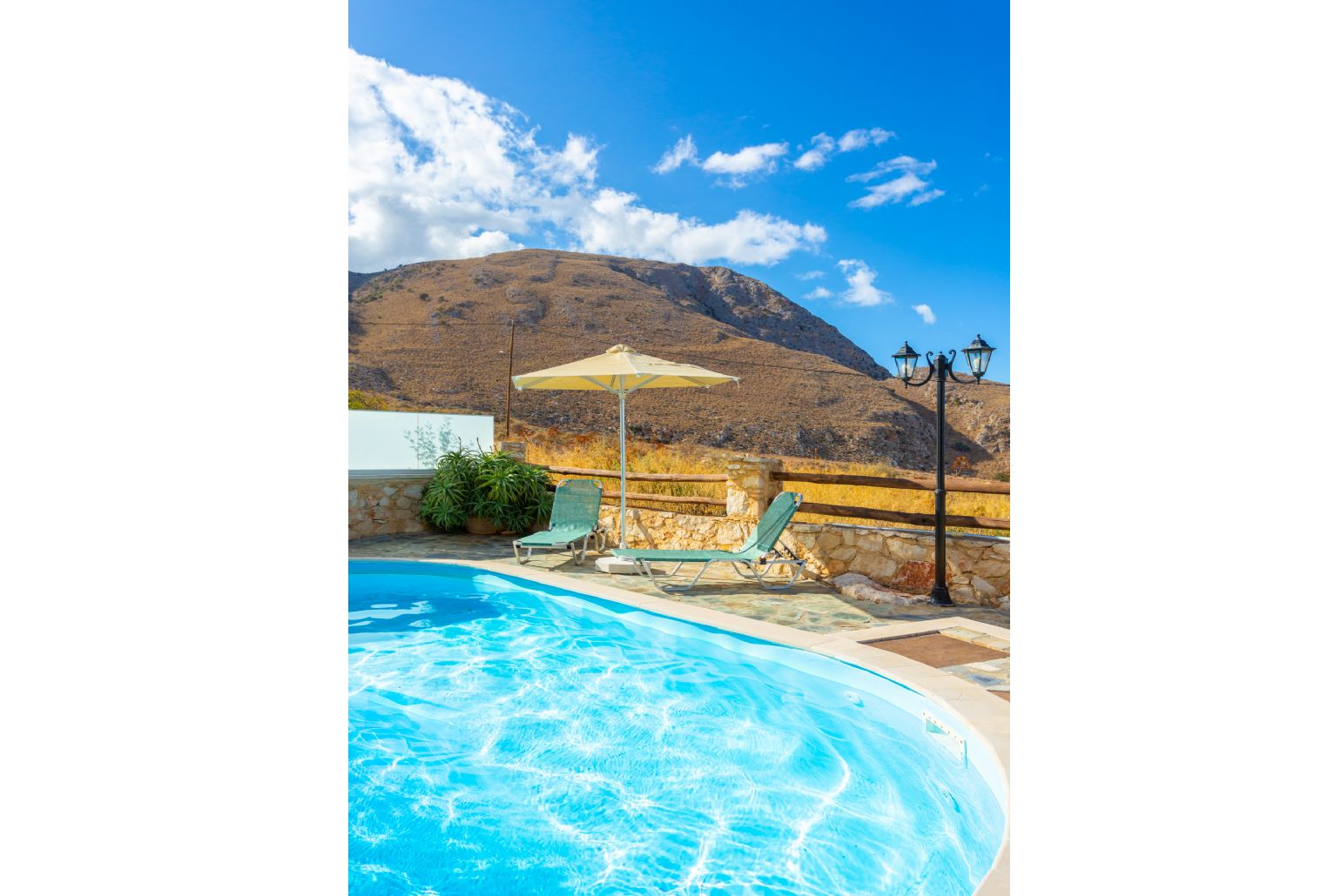 Private pool and terrace with sea and mountain views