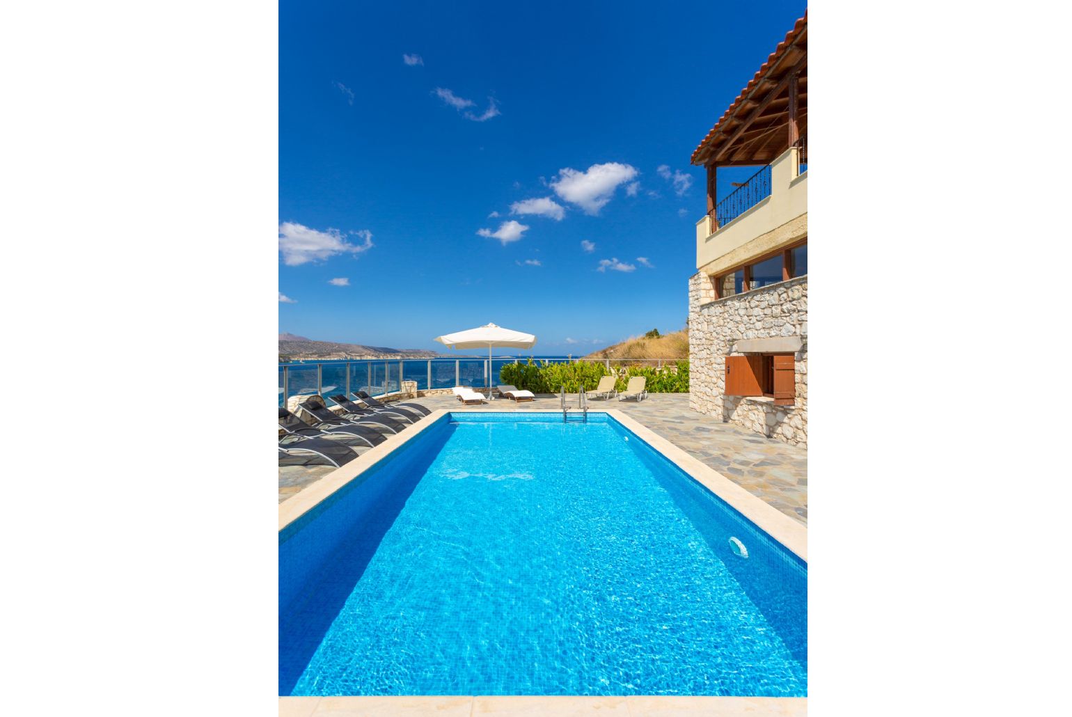 Private pool and terrace with panoramic sea views