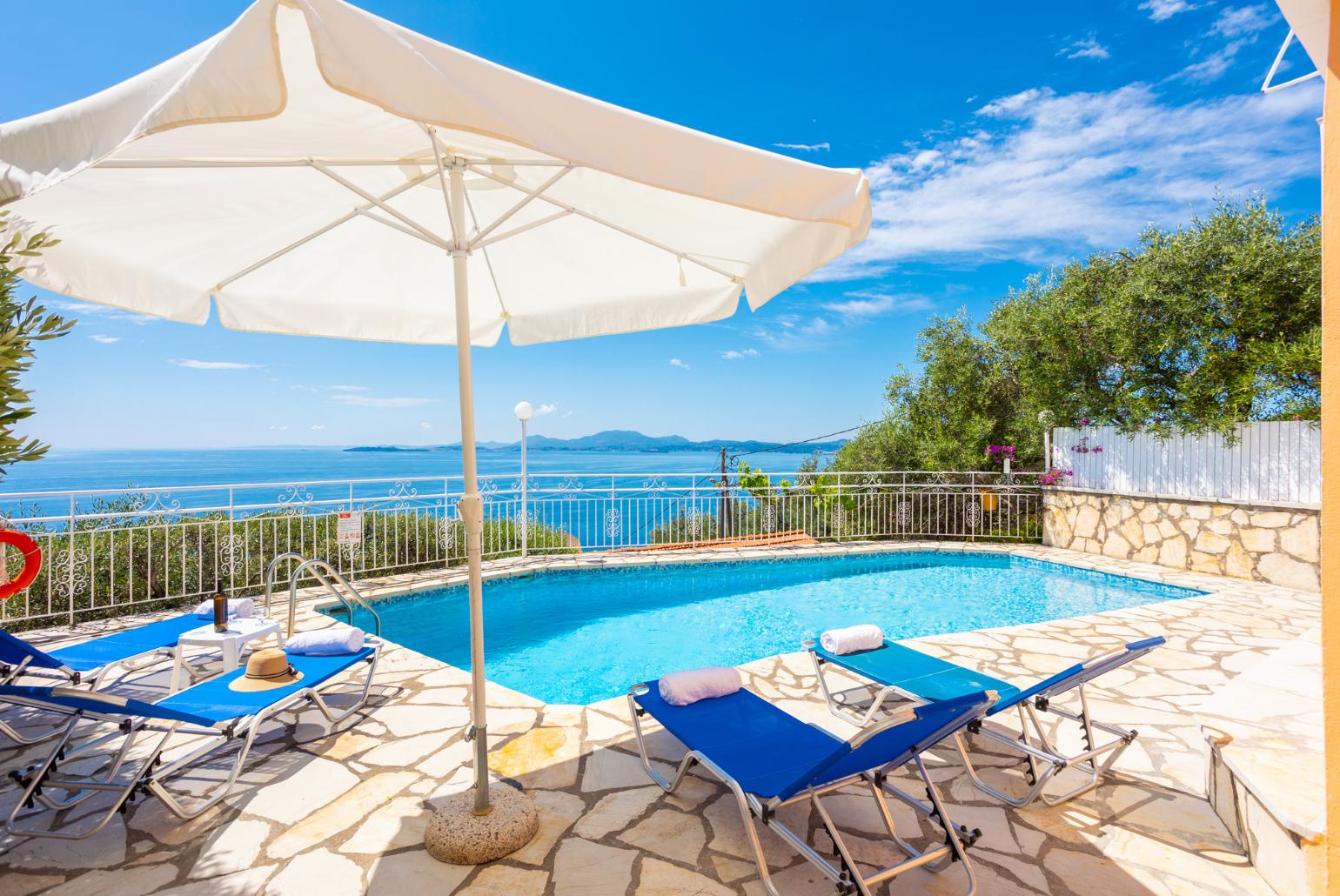 Private pool and terrace with panoramic sea views