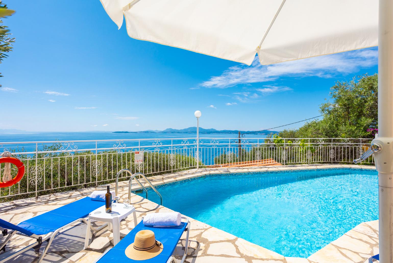 Private pool and terrace with panoramic sea views