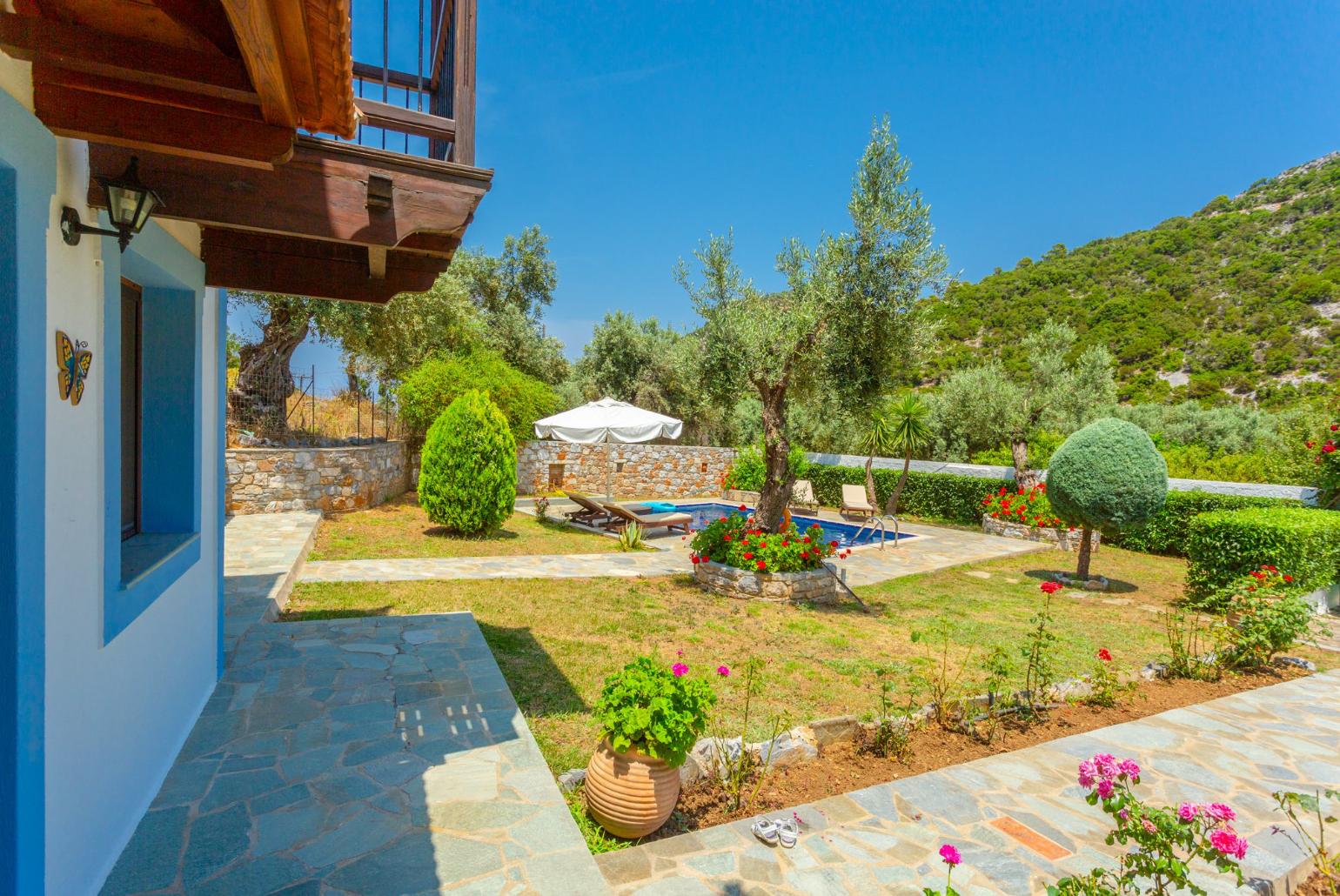 Private terrace, pool, and garden