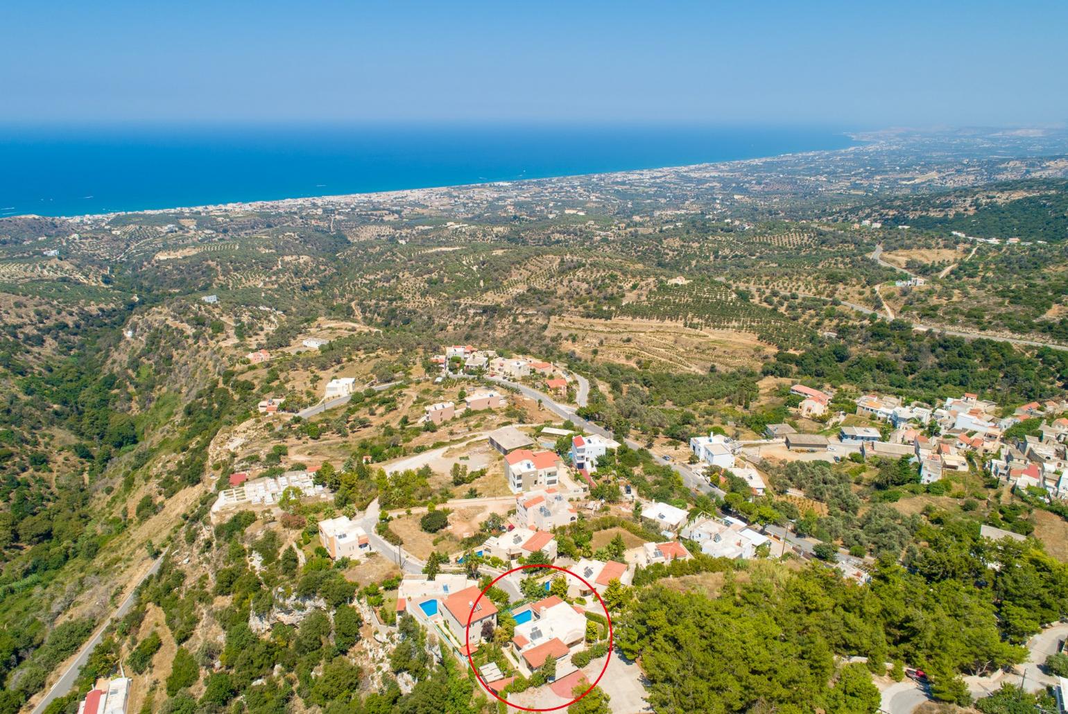 Aerial view showing location of Villa Ilia