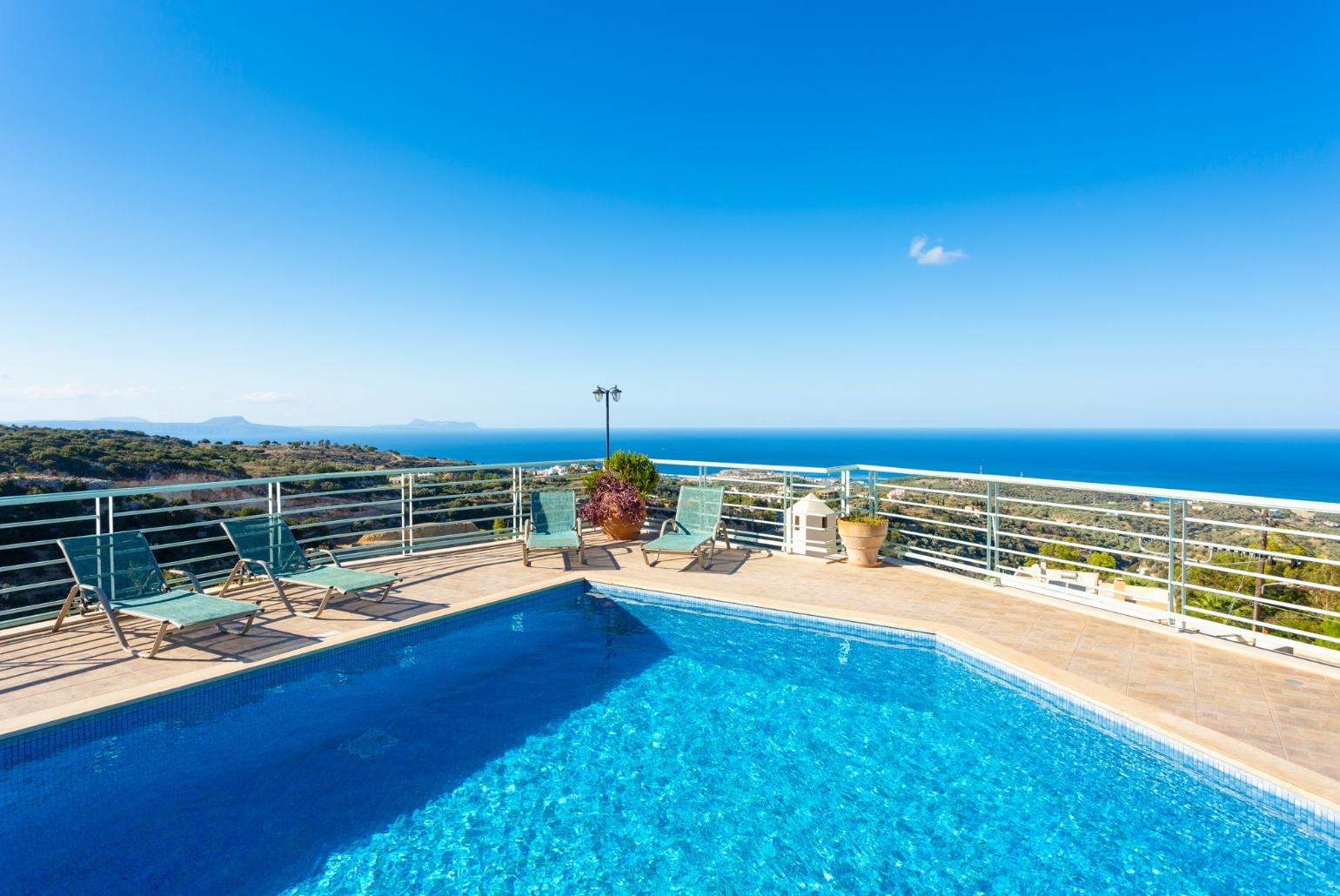 Private pool and terrace with panoramic sea views