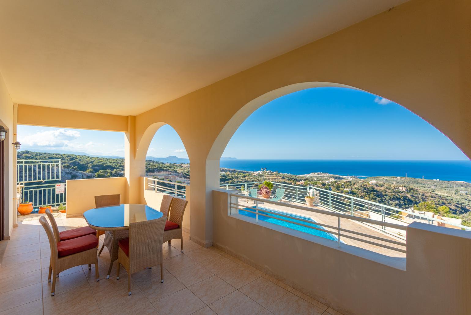 Sheltered terrace area with panoramic sea views