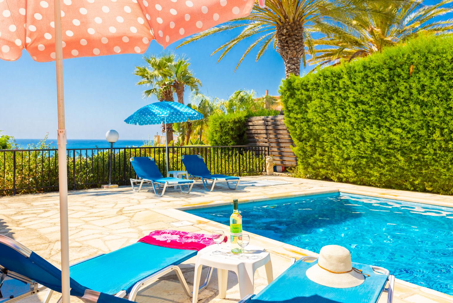 Private pool and terrace with sea views