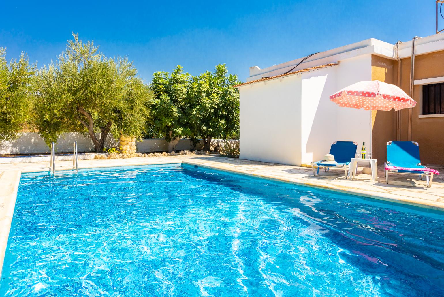 Private pool and terrace with sea views