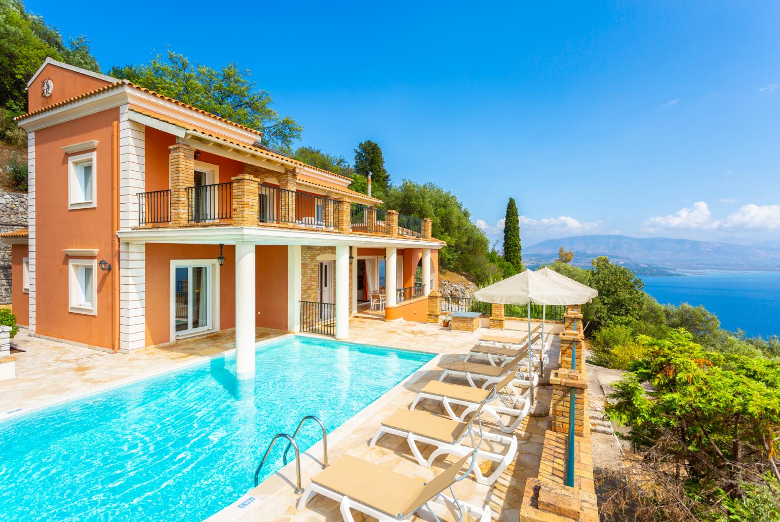 ,Beautiful villa with private pool and terrace with panoramic sea views