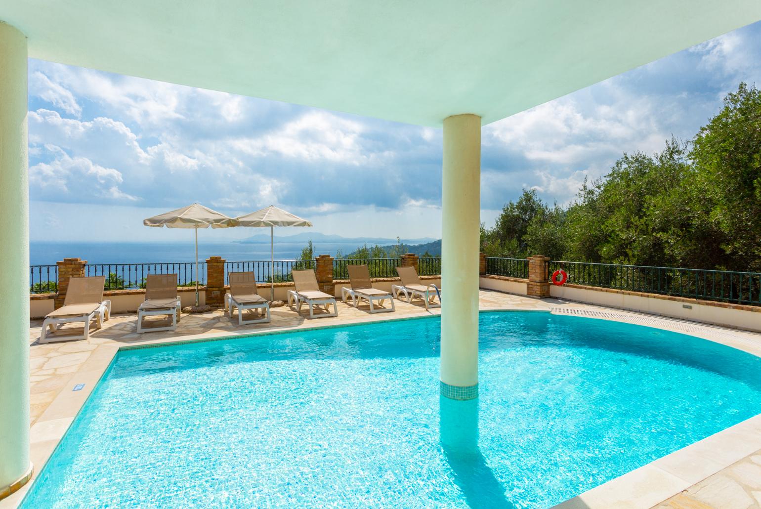 Private pool and terrace with panoramic sea views