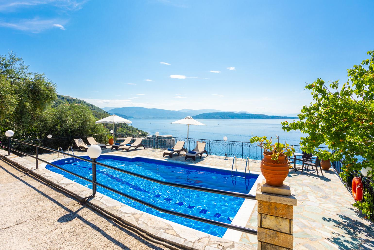 Private pool and terrace with panoramic sea views