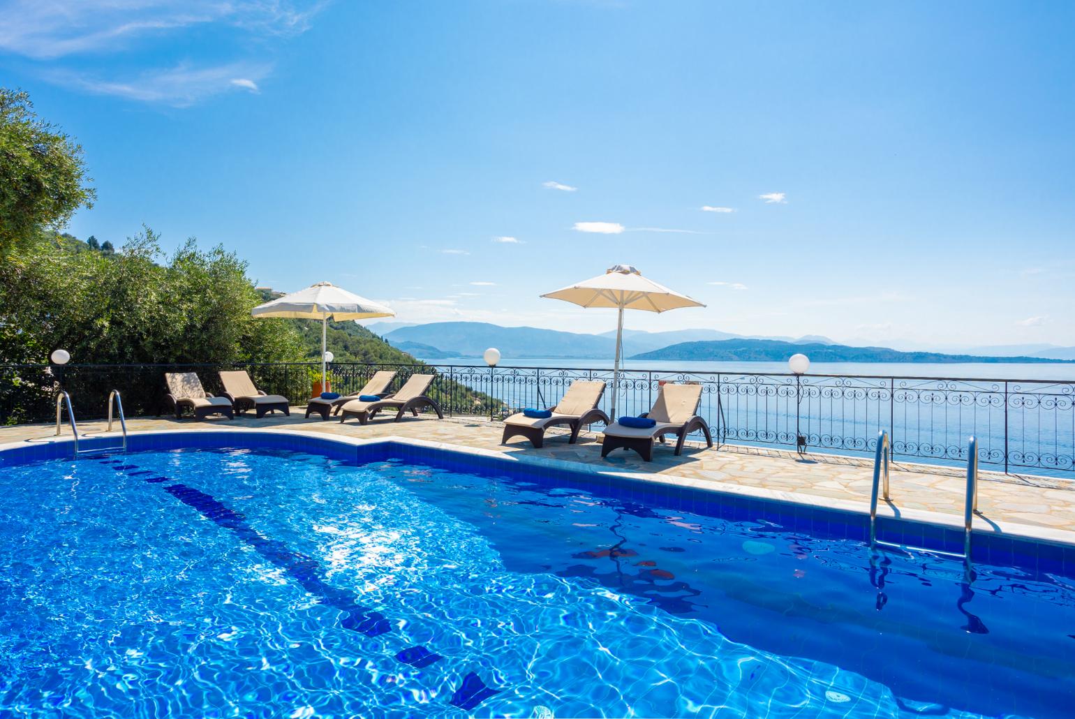 Private pool and terrace with panoramic sea views