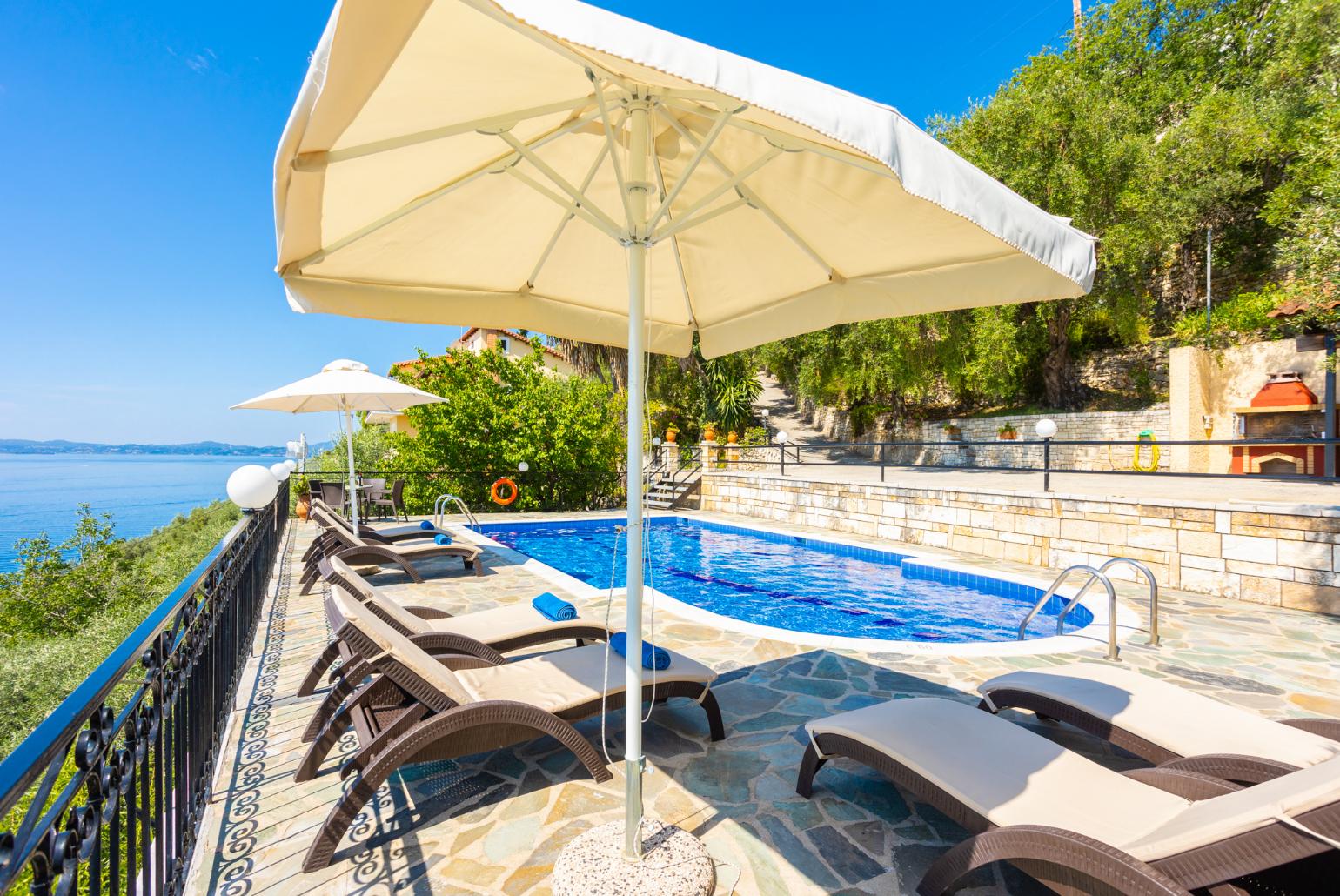 Private pool and terrace with panoramic sea views