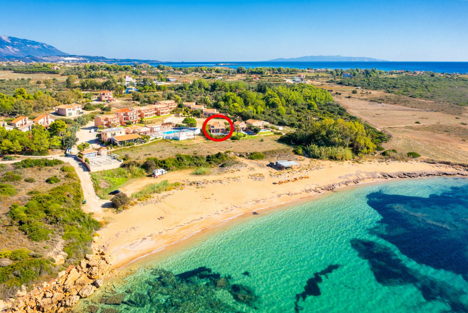 Aerial view showing location of Maria Beach House