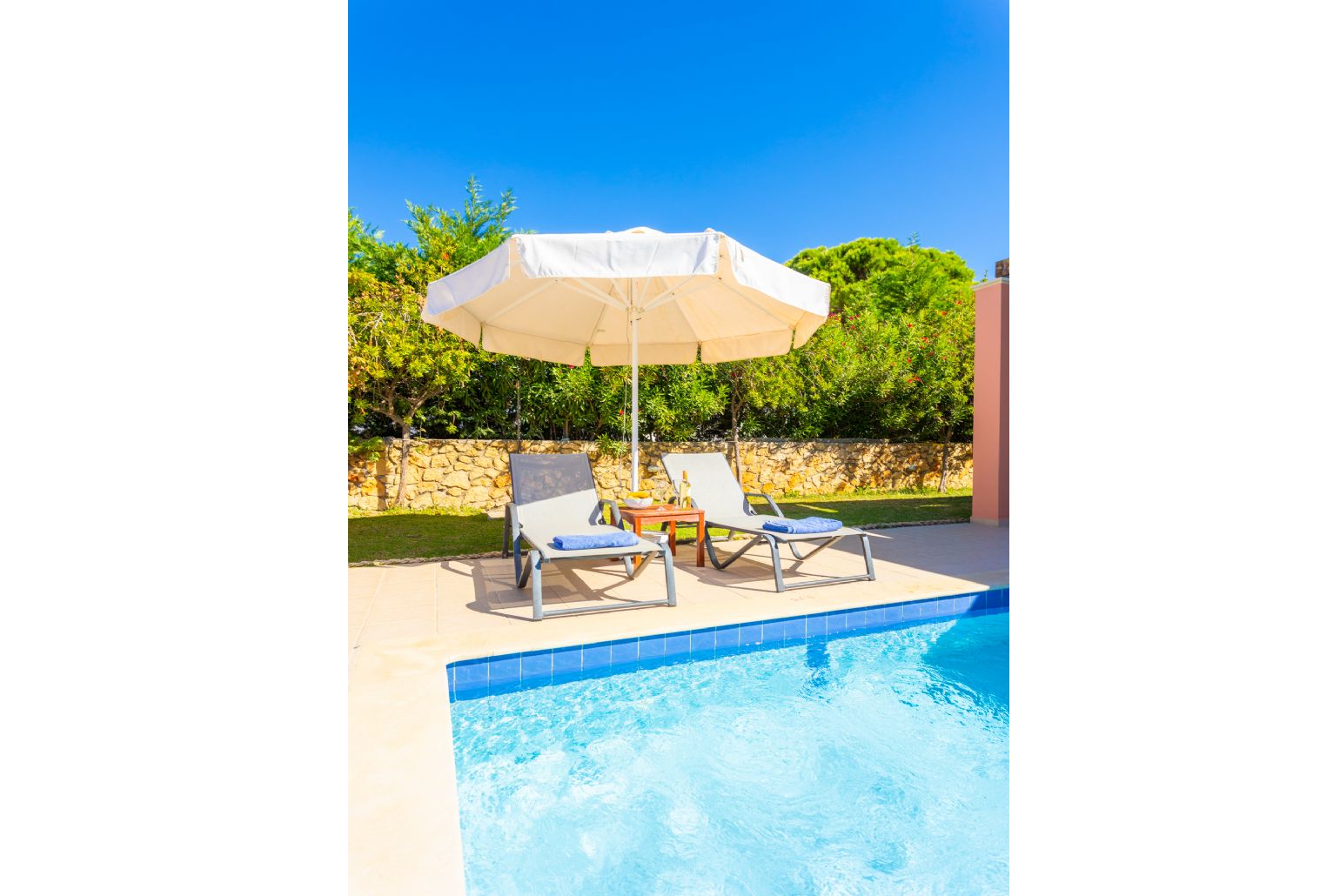 Private pool and terrace with sea views