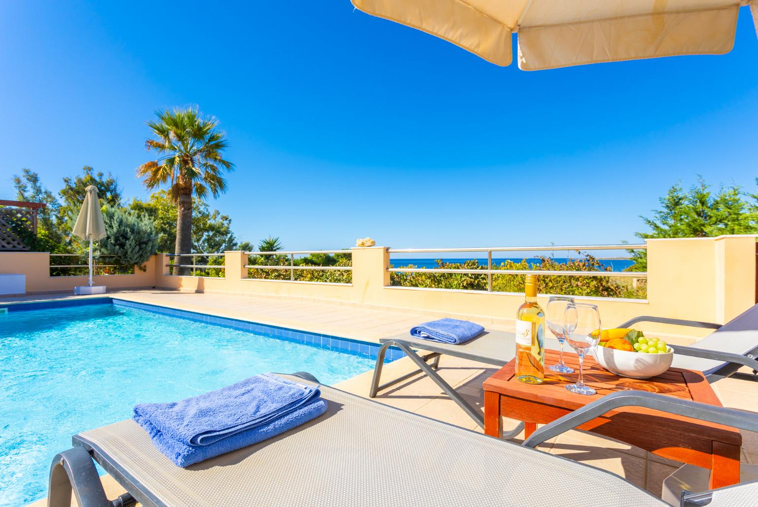 Private pool and terrace with sea views